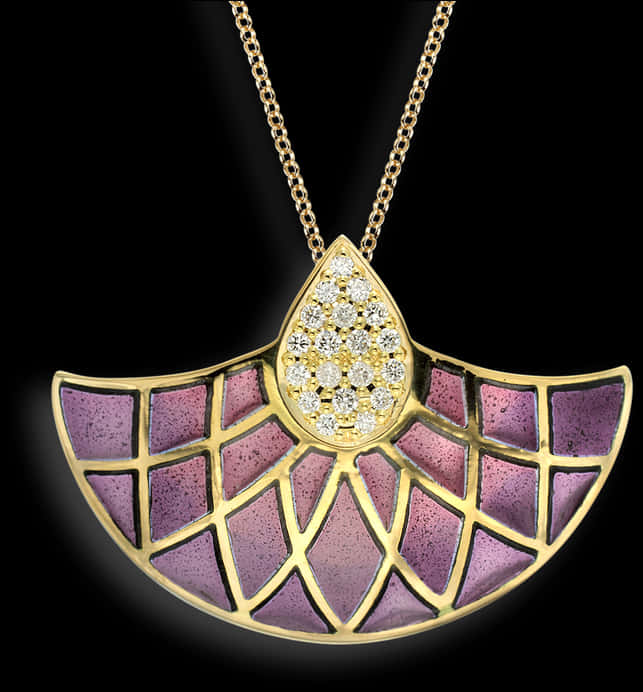 Elegant Gold Diamond Pendant Design PNG