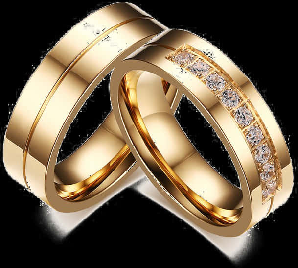 Elegant Gold Diamond Wedding Rings PNG