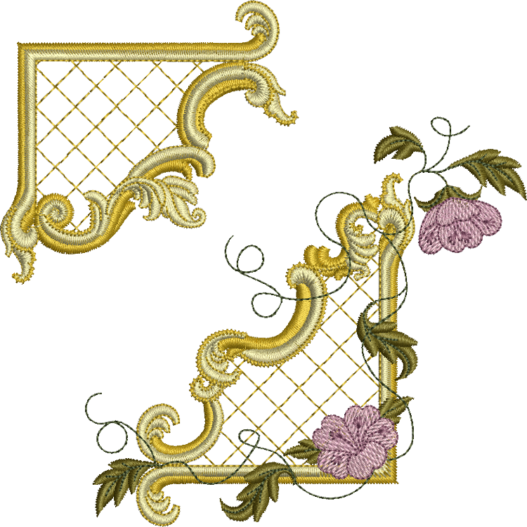 Elegant Gold Embroidery Corner Design PNG