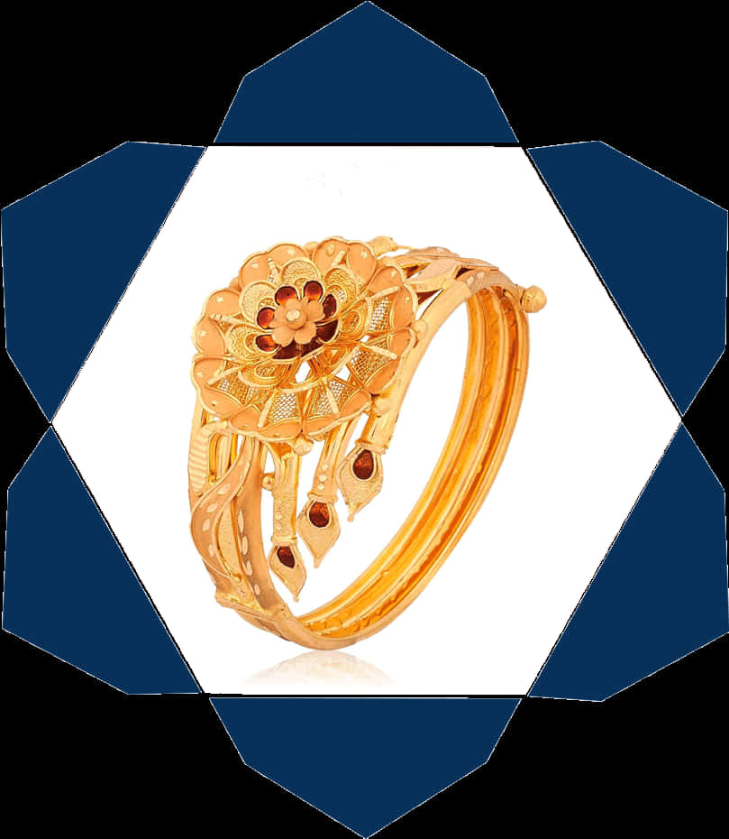 Elegant Gold Filigree Bangle Jewelry PNG