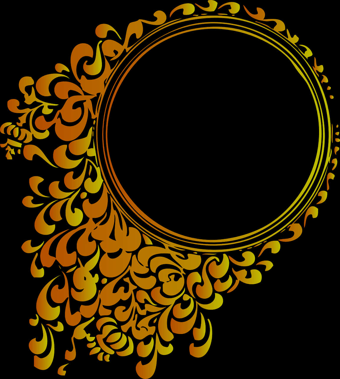 Elegant Gold Floral Circle Frame PNG