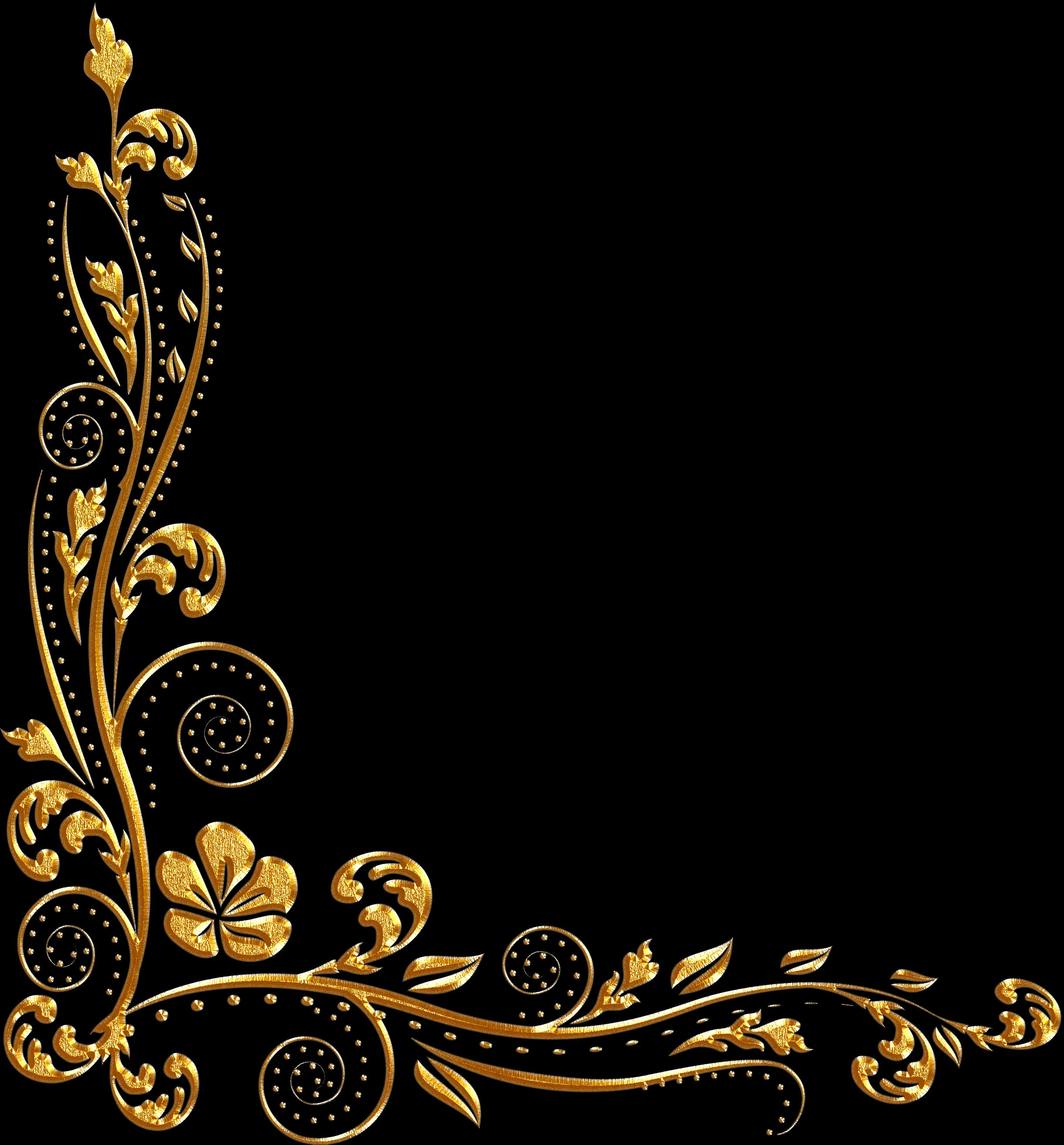 Elegant Gold Floral Design Corner Border PNG