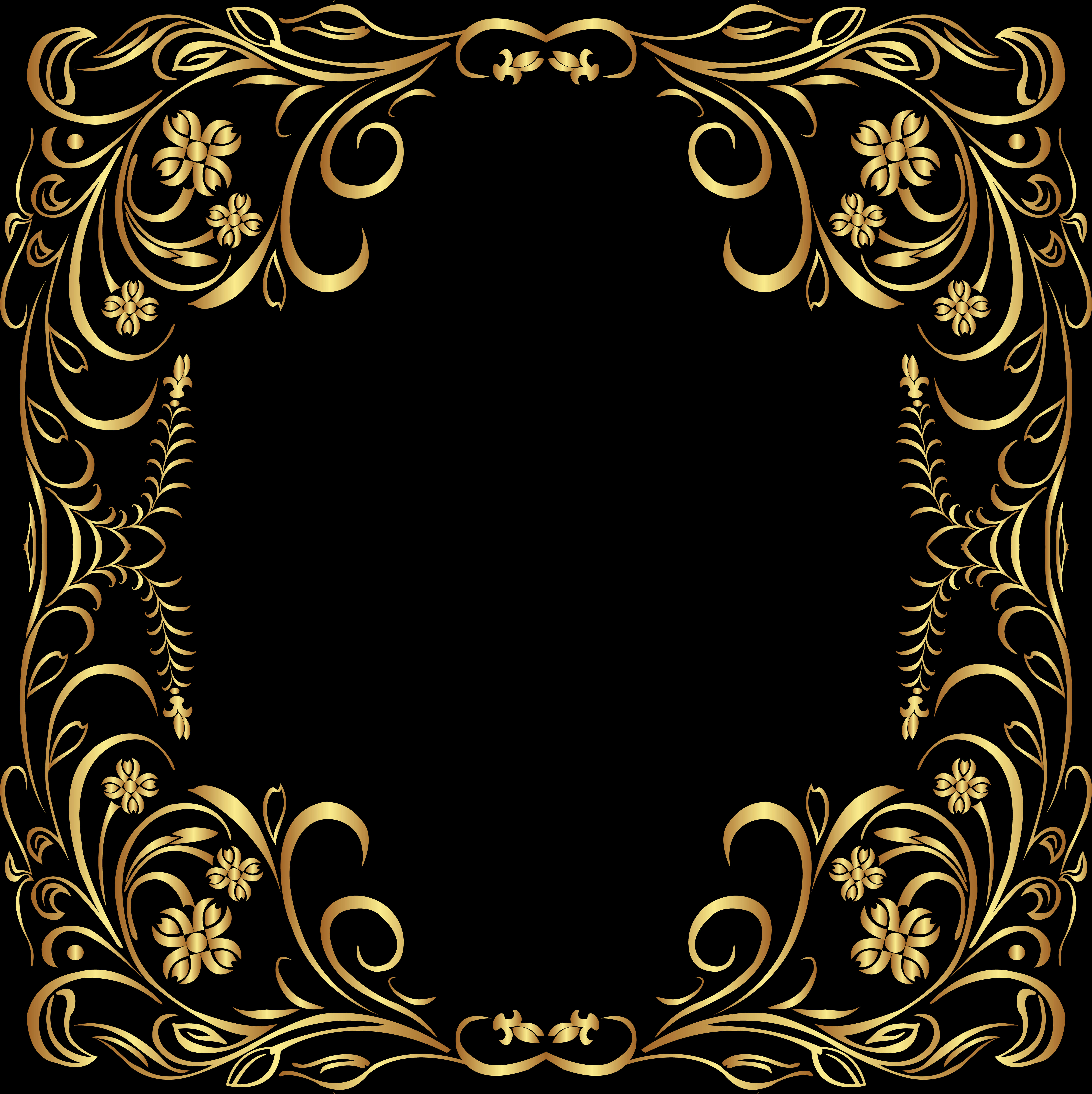 Elegant Gold Floral Frame PNG