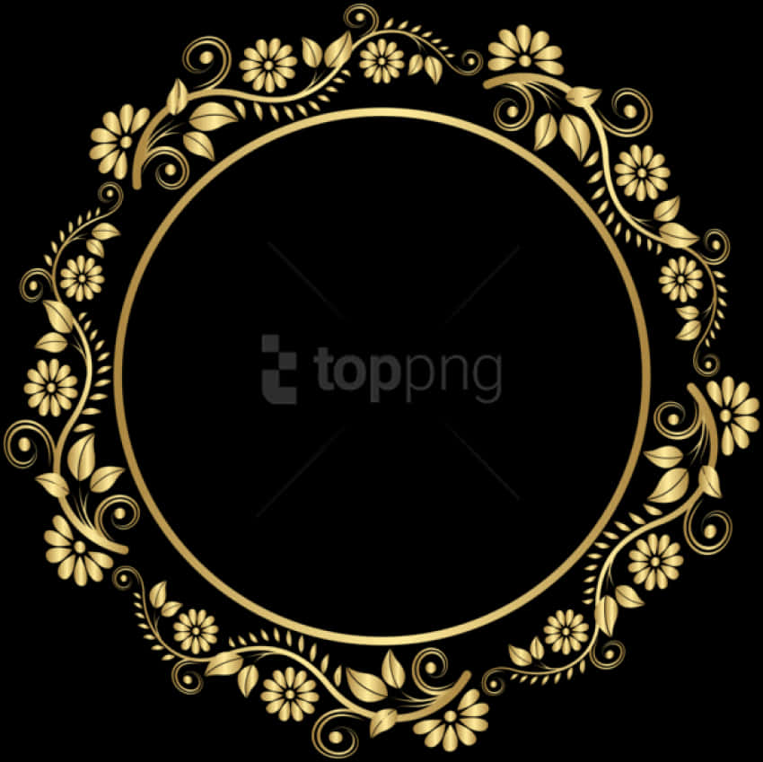 Elegant Gold Floral Frame PNG