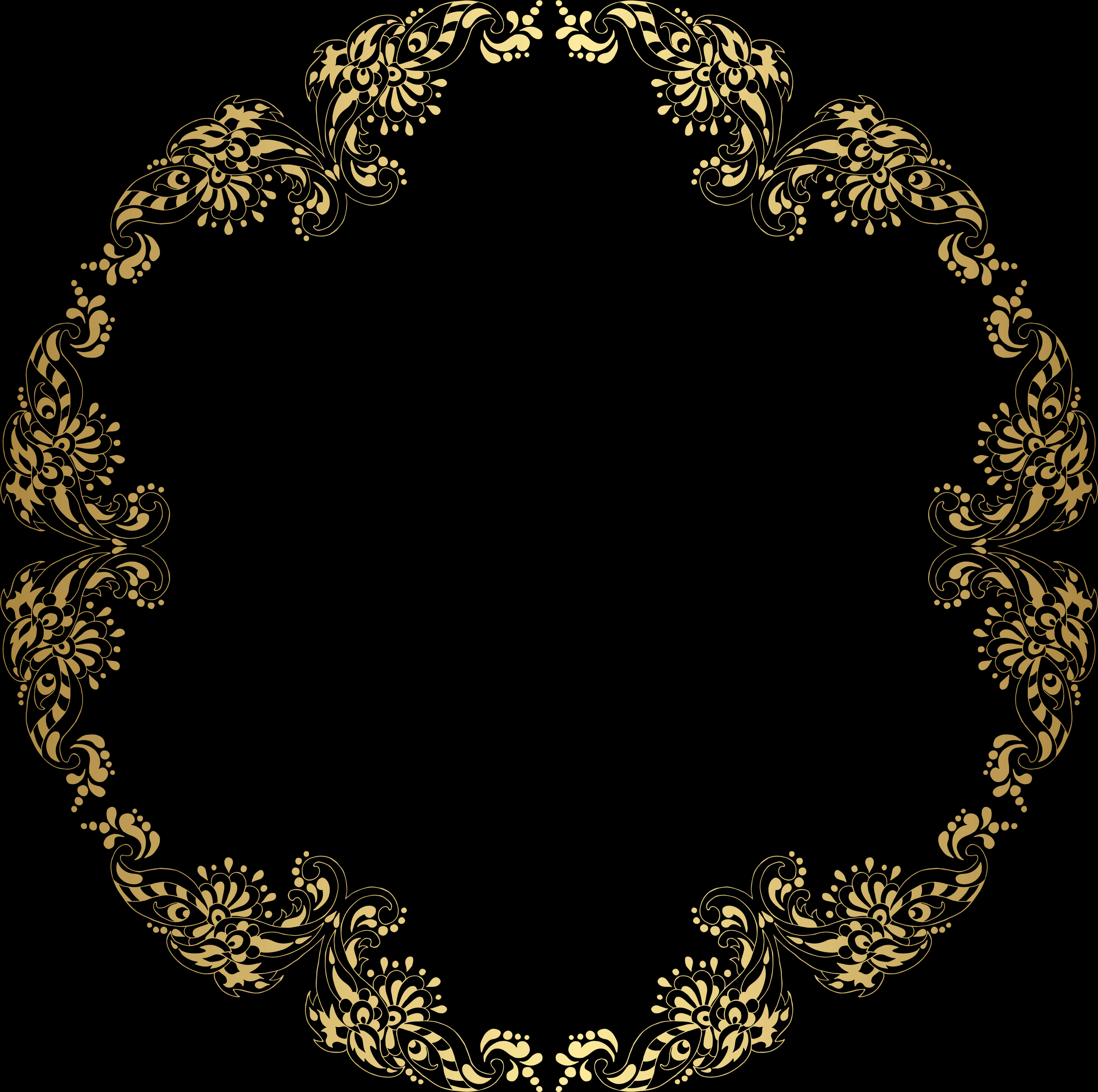 Elegant Gold Floral Frame PNG