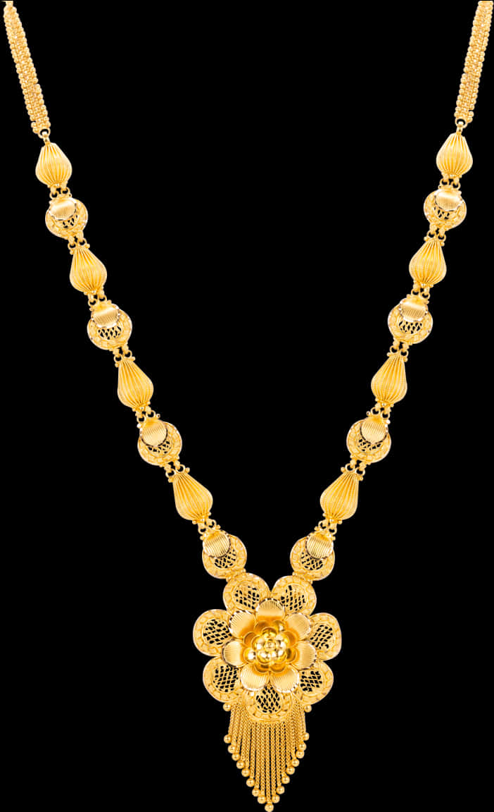 Elegant Gold Floral Pendant Necklace PNG