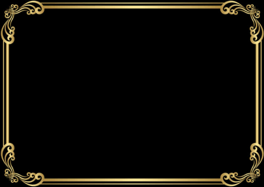 Elegant Gold Frameon Black Background PNG