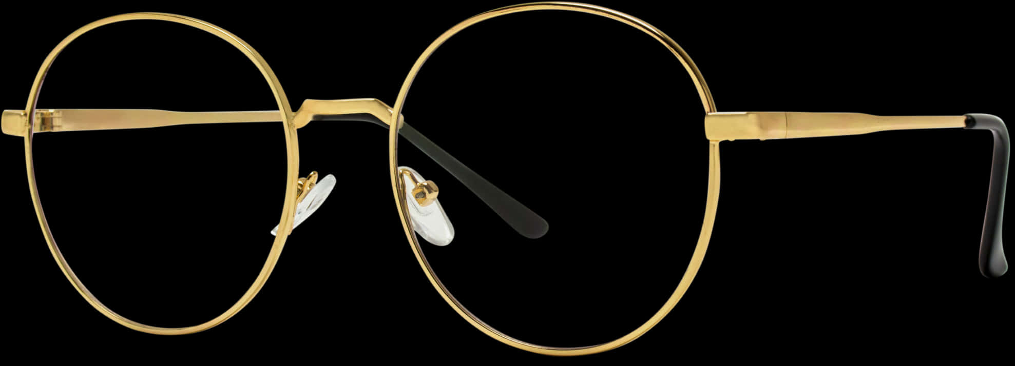 Elegant Gold Round Eyeglasses PNG