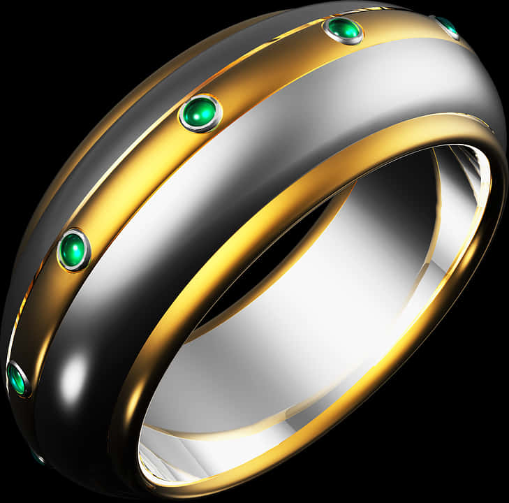 Elegant Gold Silver Ringwith Emeralds PNG