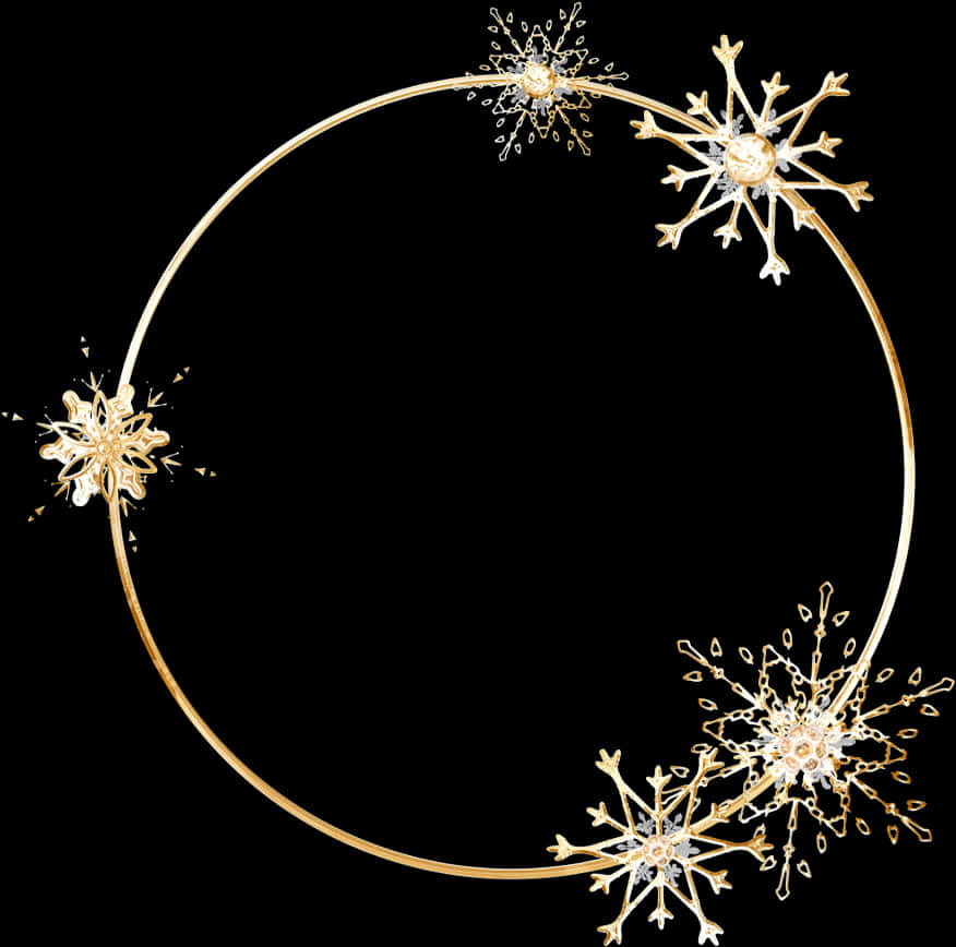 Elegant Gold Snowflake Frame PNG