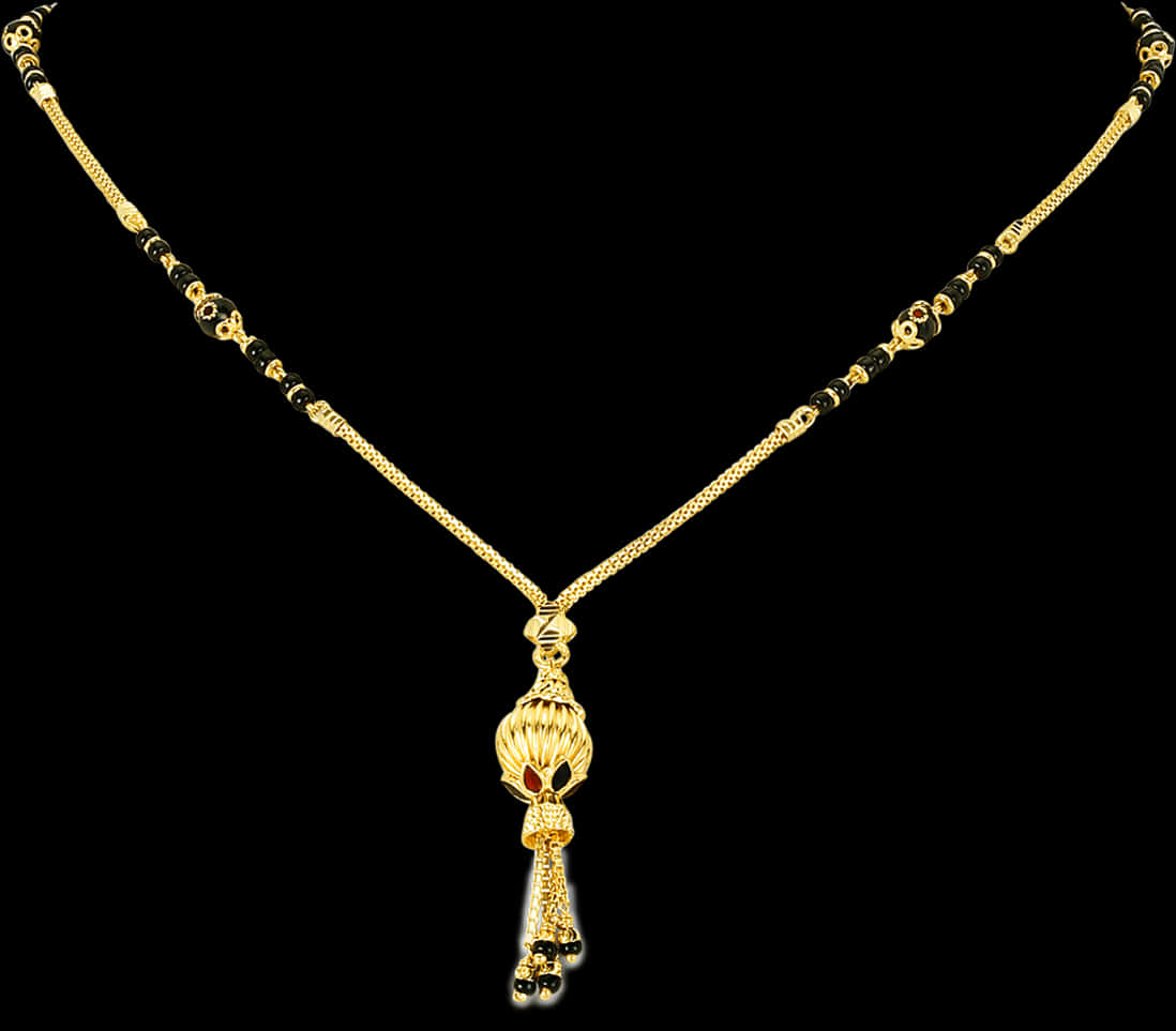 Elegant Gold Tassel Necklace PNG