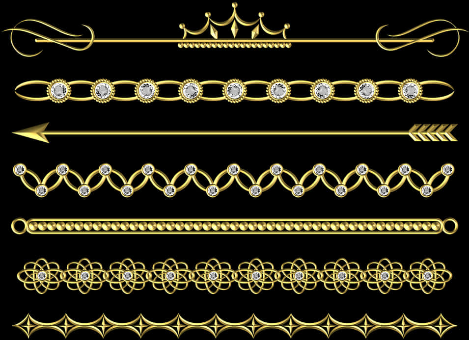 Elegant Golden Decorative Borders Set PNG