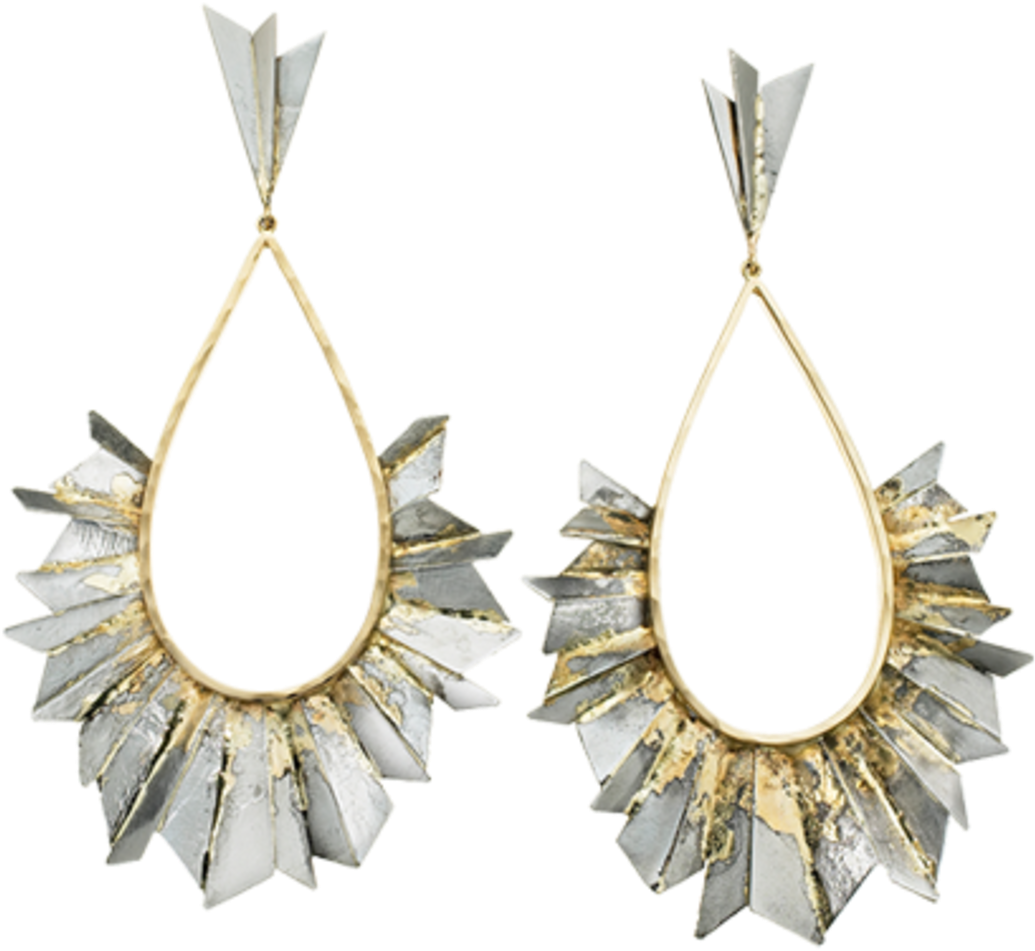 Elegant Golden Drop Earringswith Silver Accents PNG