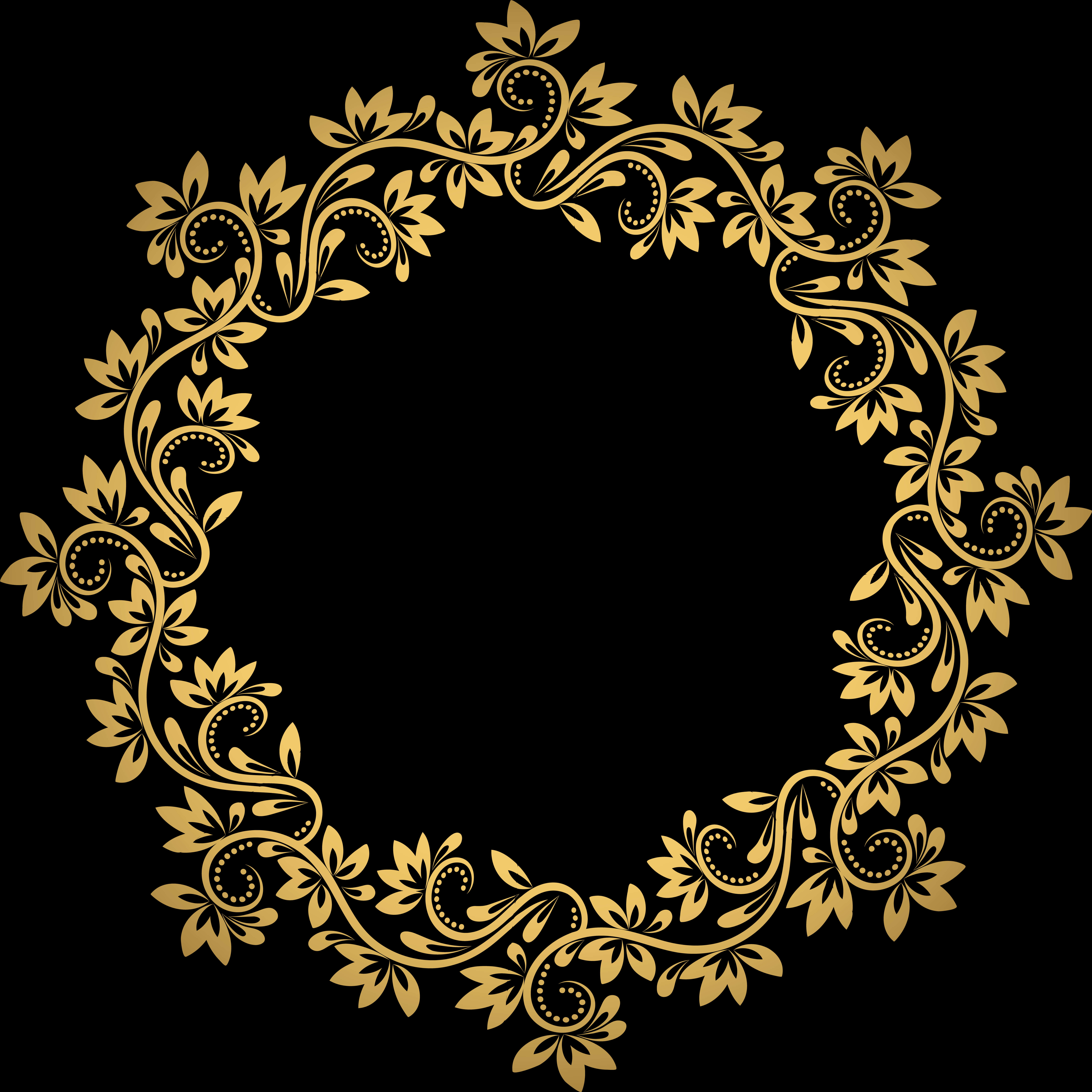 Elegant Golden Floral Frame PNG