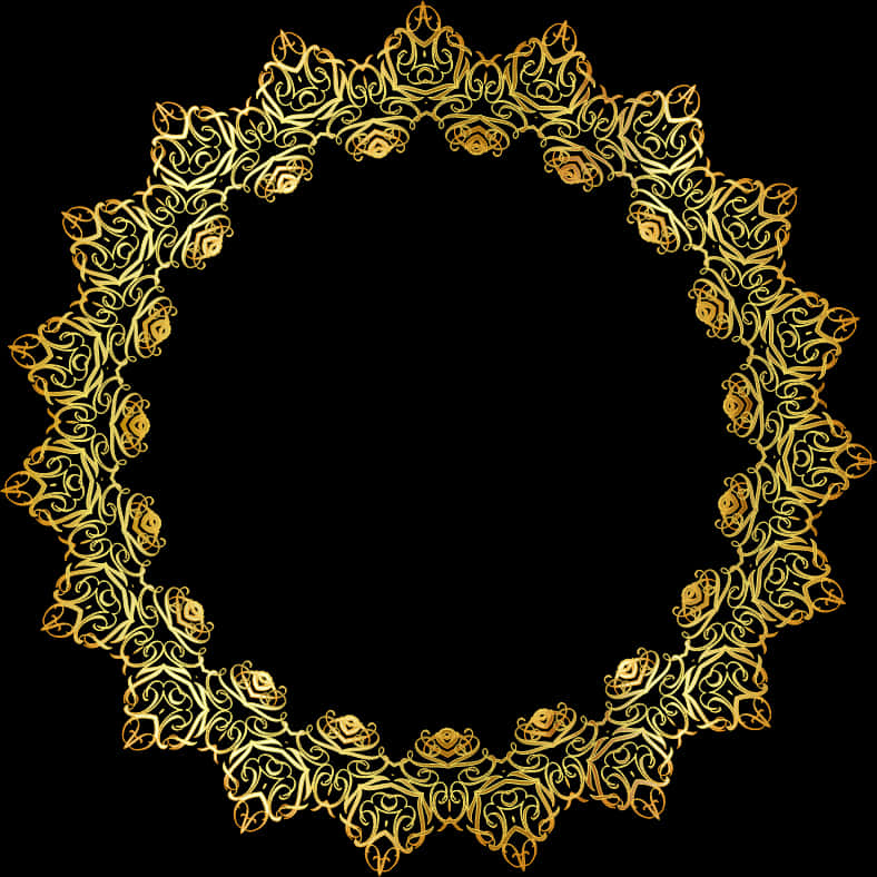 Elegant Golden Floral Frame PNG