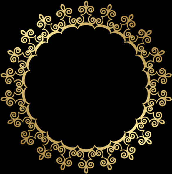 Elegant Golden Floral Frameon Black PNG