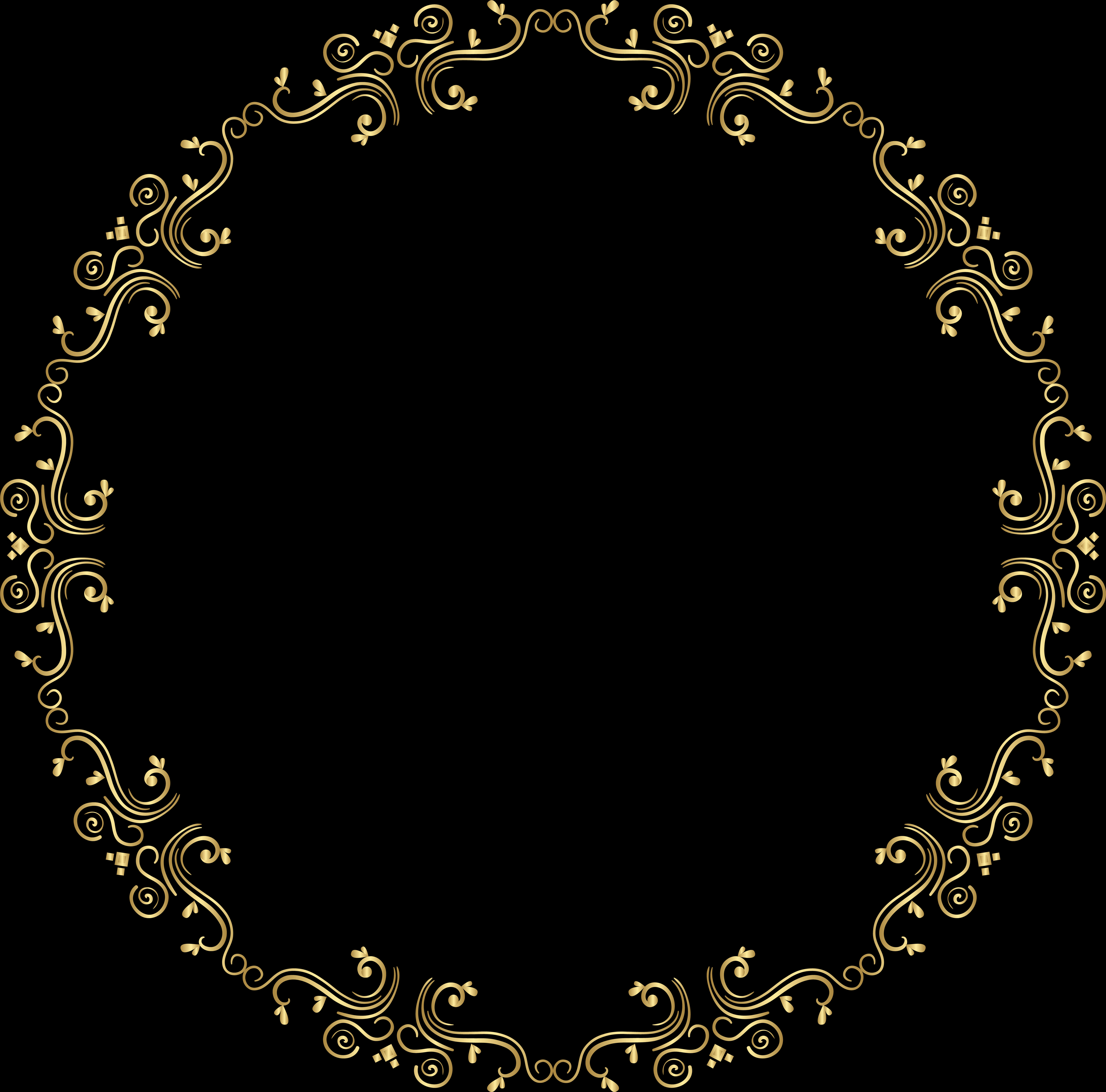 Elegant Golden Floral Round Frame PNG