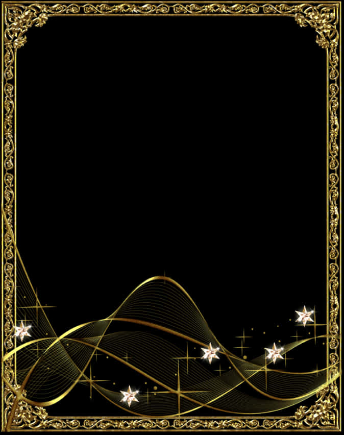 Elegant Golden Framewith Sparkles PNG