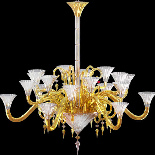 Elegant Golden Glass Chandelier PNG