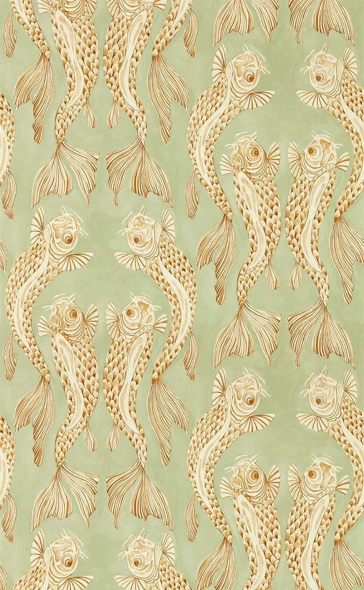 Elegant Golden Koi Fish Pattern Wallpaper
