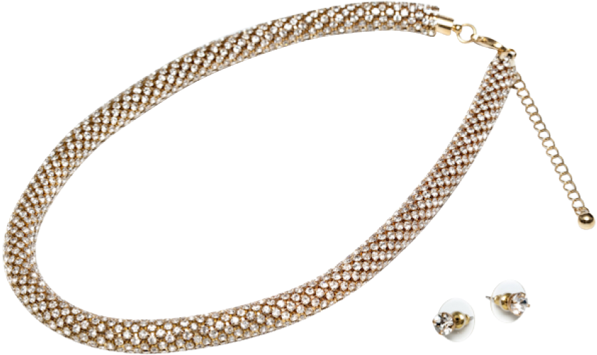 Elegant Golden Necklaceand Earrings Set PNG