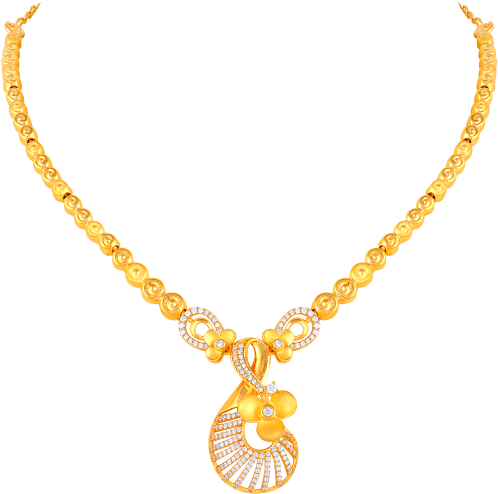 Elegant Golden Necklacewith Pendant PNG