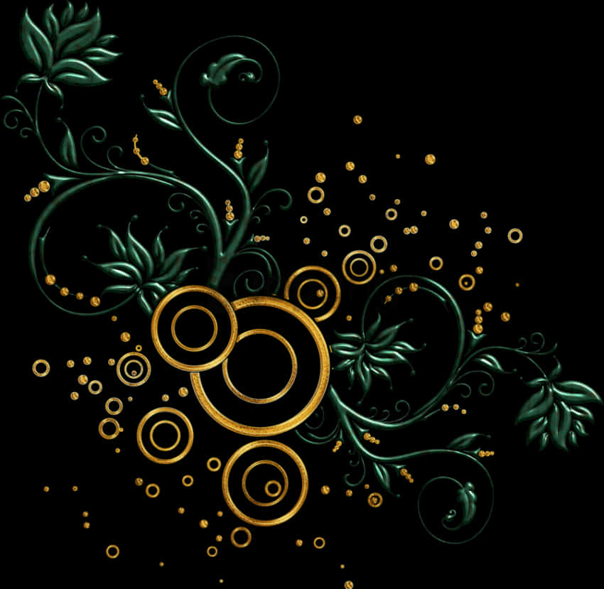 Elegant_ Golden_ Swirls_and_ Green_ Leaves PNG