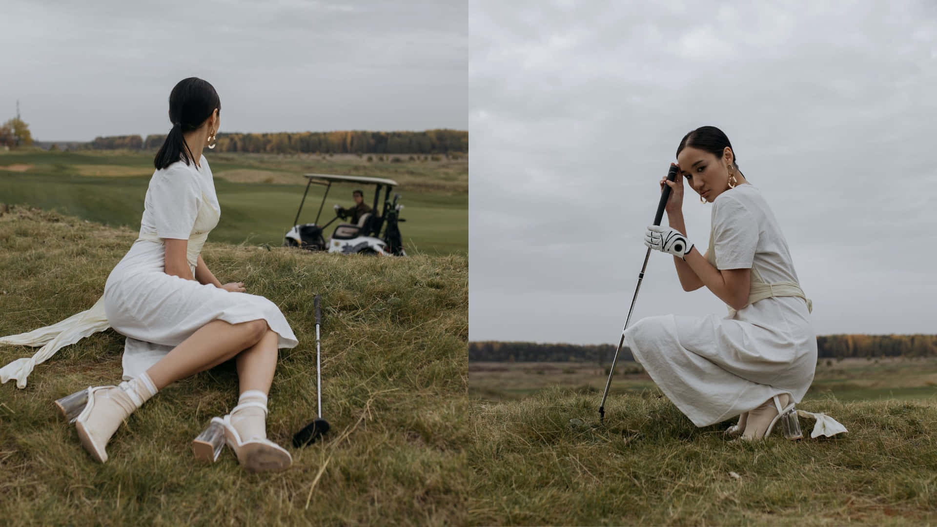 Séance Photo De Mode Sur Le Parcours De Golf Élégant Fond d'écran