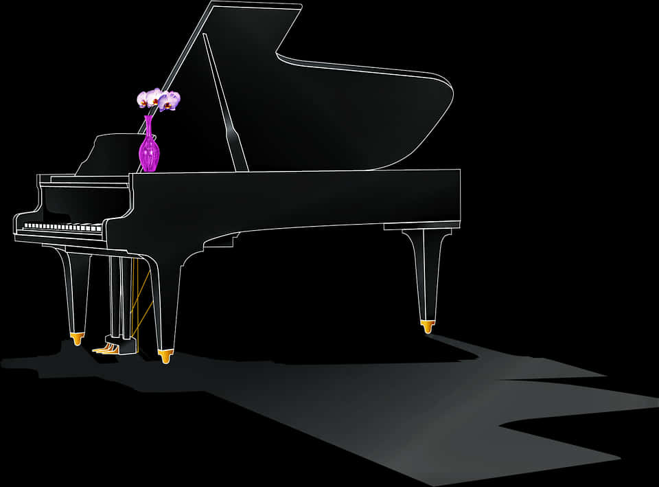Elegant Grand Pianowith Orchid PNG