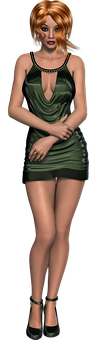 Elegant Green Dress3 D Model PNG