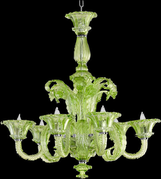 Elegant Green Glass Chandelier PNG