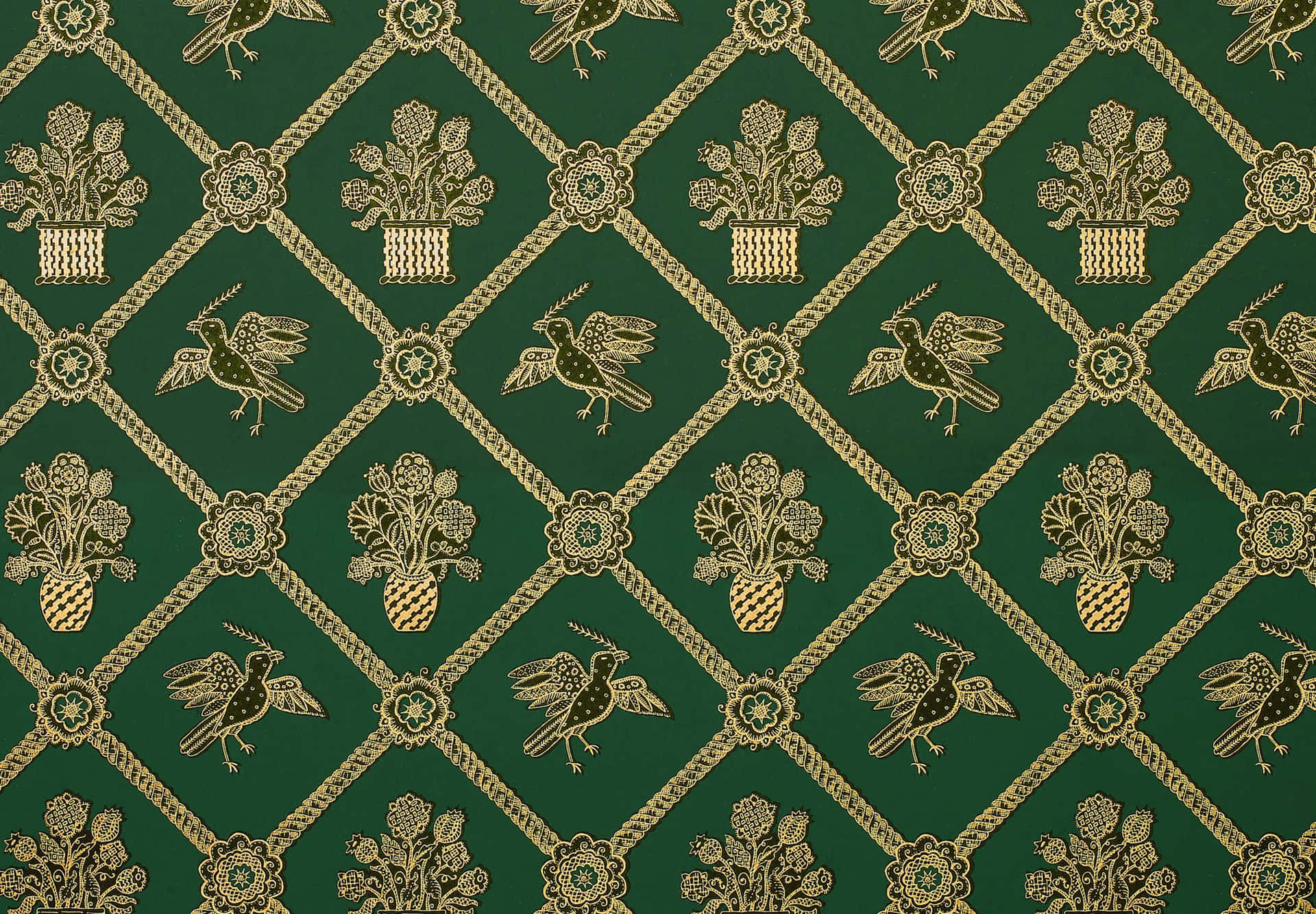Elegant Green Gold Pattern Texture Wallpaper