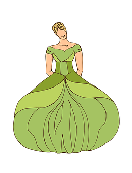 Elegant Green Gown Illustration PNG