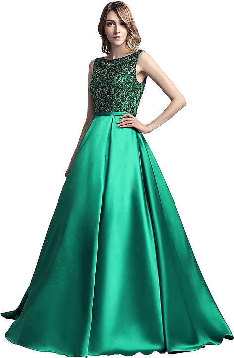 Elegant Green Gown Model Pose PNG