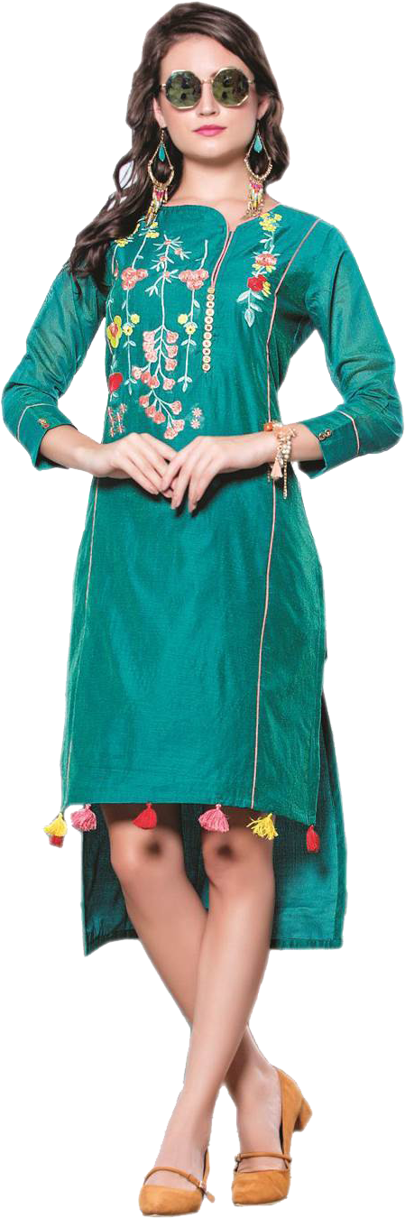 Elegant Green Kurti Model Pose PNG