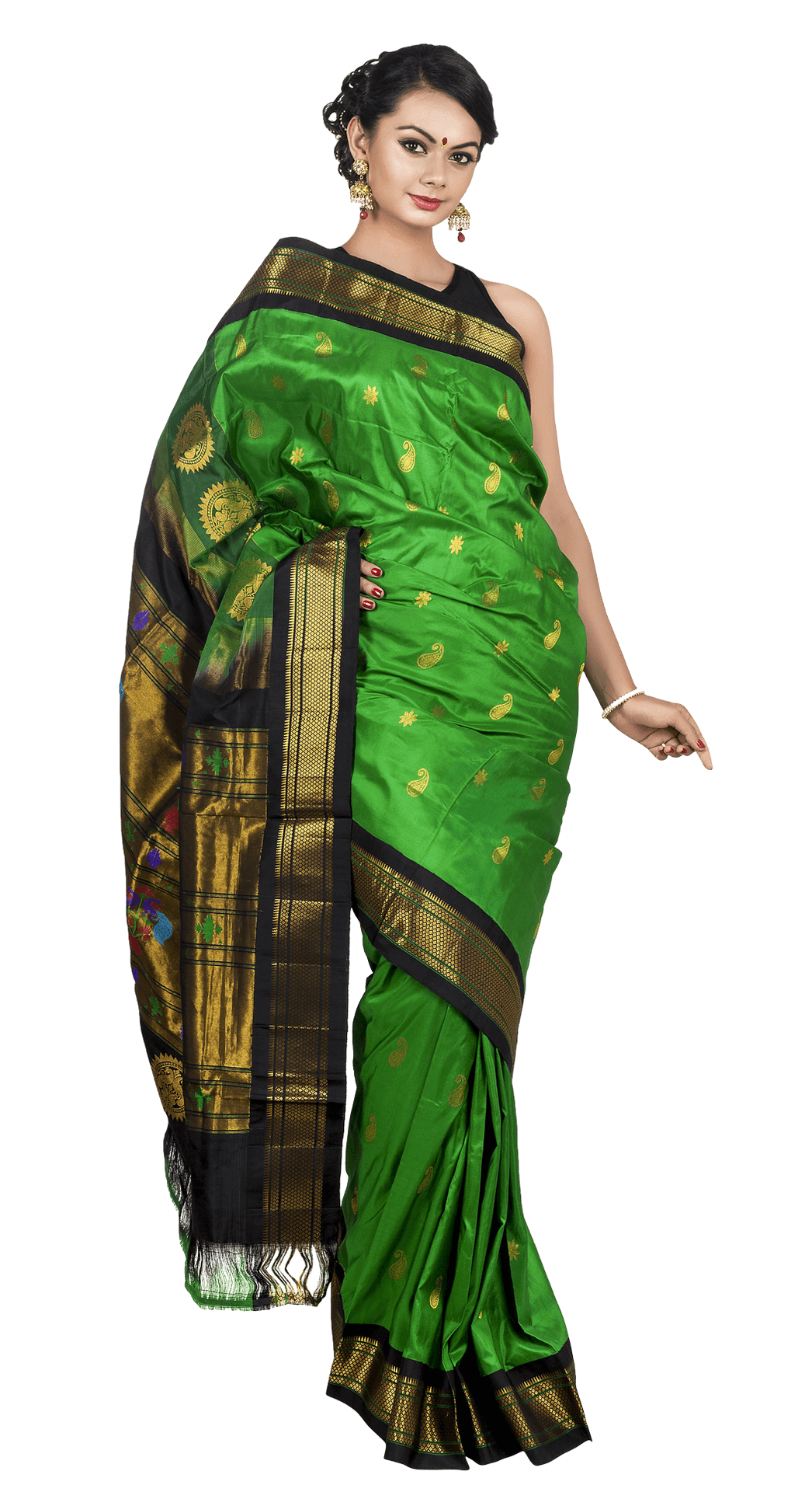 Elegant Green Saree Traditional Attire PNG