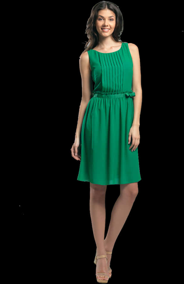 Elegant Green Sleeveless Dress PNG