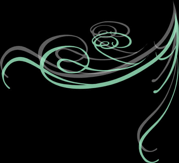 Elegant Green Swirlson Black PNG