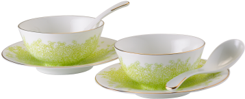 Elegant Green Tea Cup Set PNG