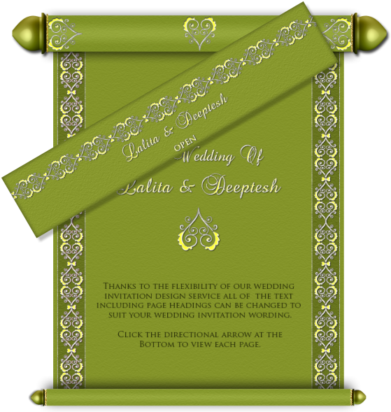 Elegant Green Wedding Invitation Scroll Design PNG