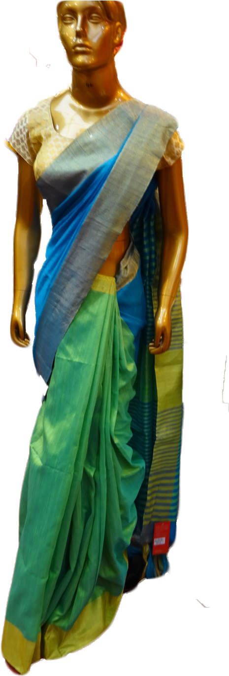 Download Elegant Greenand Blue Saree Mannequin | Wallpapers.com