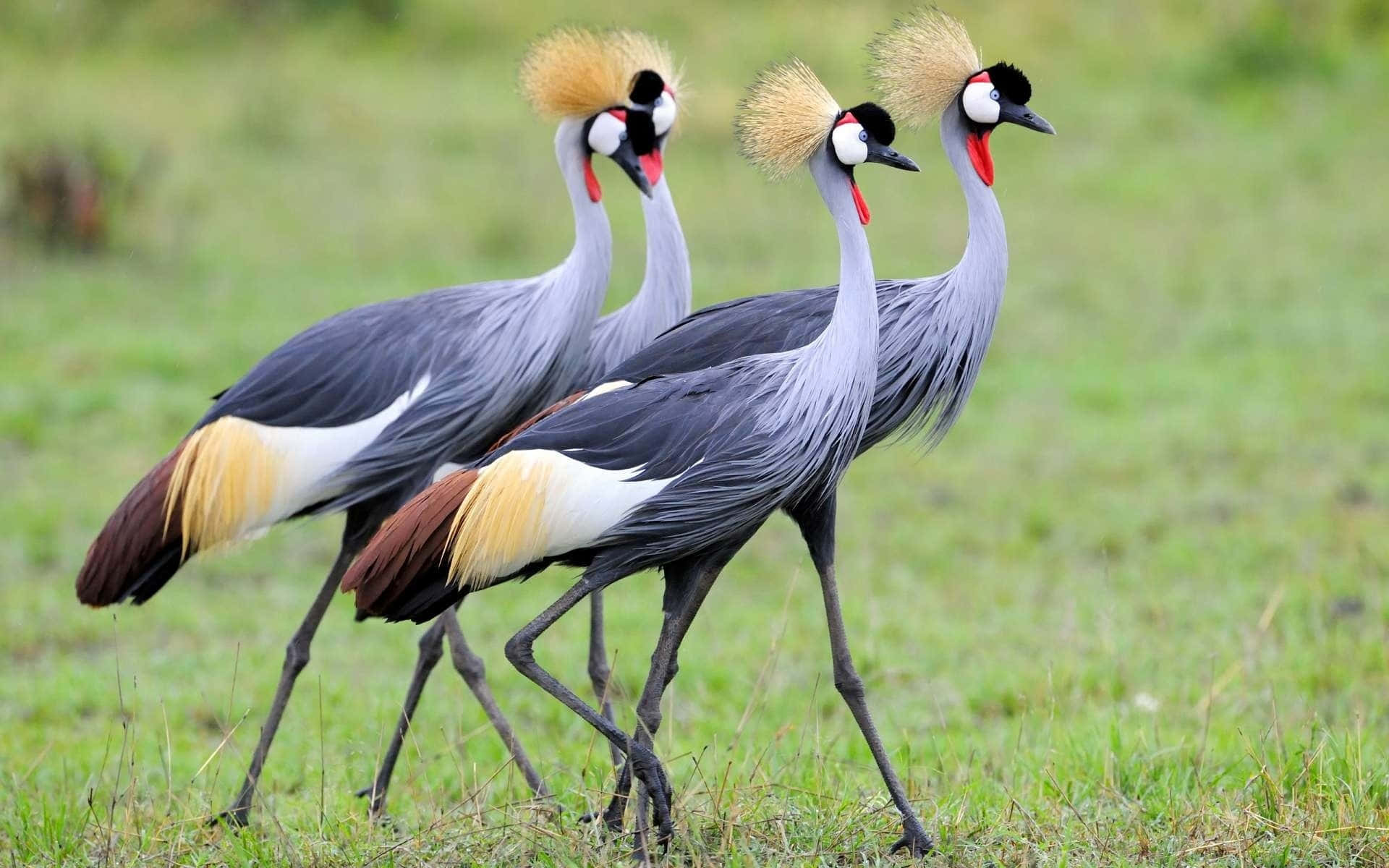 Elegant Grey Crowned Cranes Walking Wallpaper