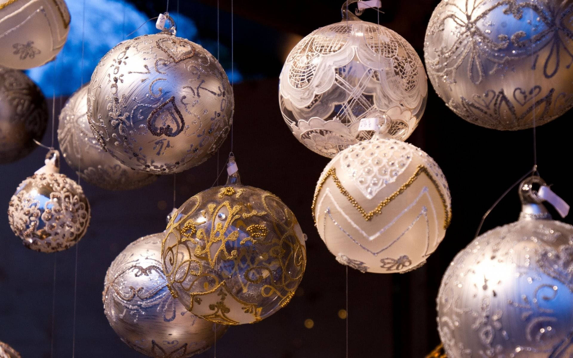 Elegant Hanging Christmas Balls Ornament Wallpaper