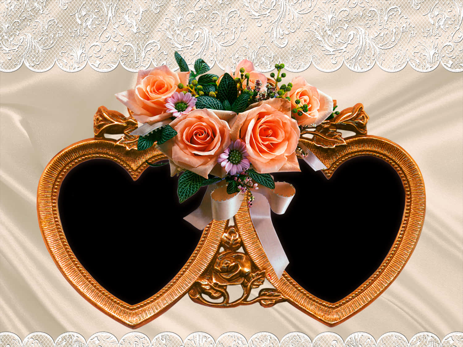 Elegant Heart Photo Framewith Roses PNG