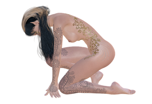 Elegant Henna Tattooed Woman PNG