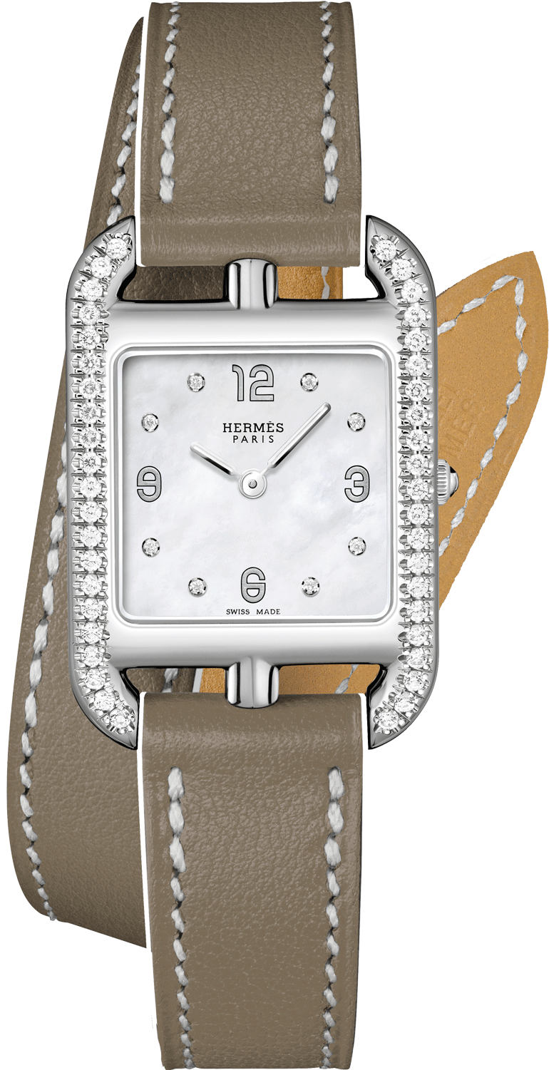 Elegant Hermes Watchwith Diamondsand Leather Strap PNG