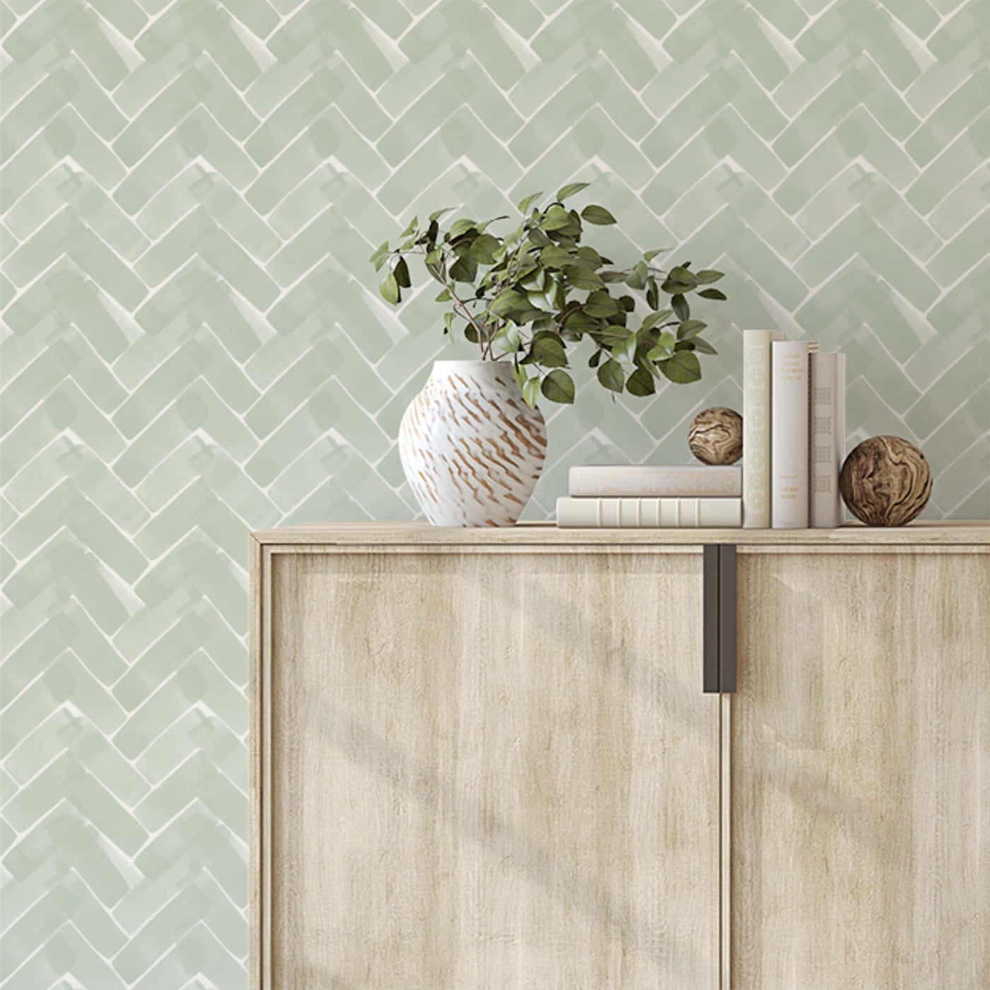 Elegant Herringbone Tile Backdrop Wallpaper
