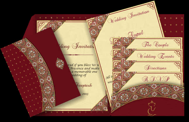 Elegant Indian Wedding Invitation Set PNG