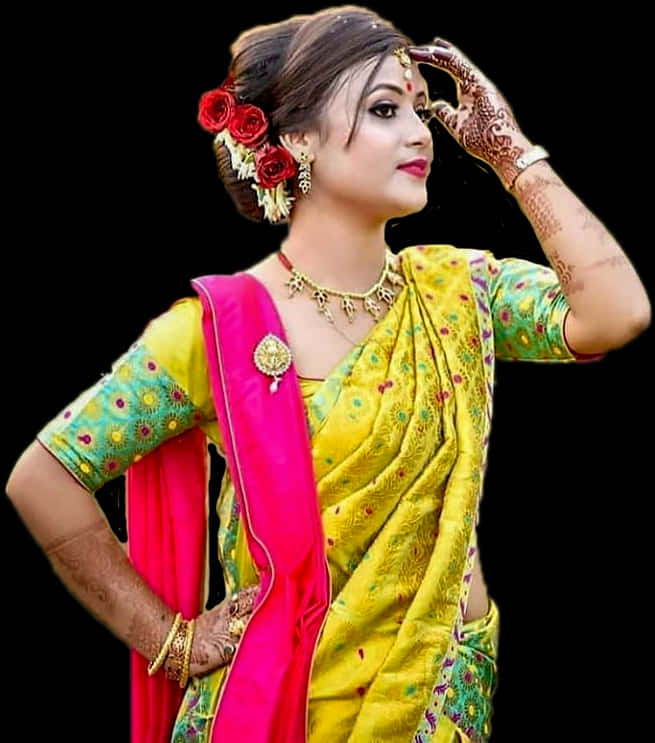 Elegant Indian Womanin Traditional Attire PNG