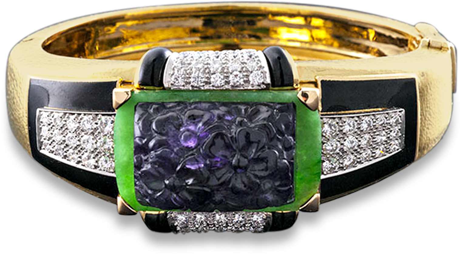 Elegant Jade Diamond Gold Bracelet PNG